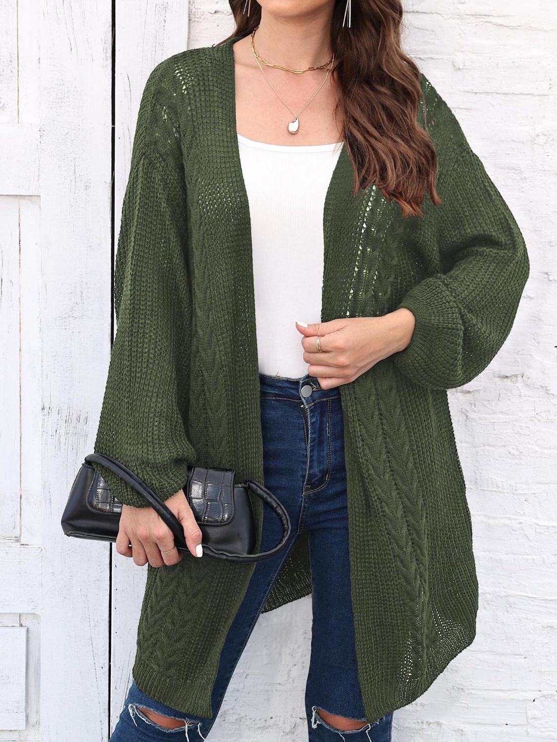 Cable-Knit Open Front Long Sleeve Cardigan Carauana Store