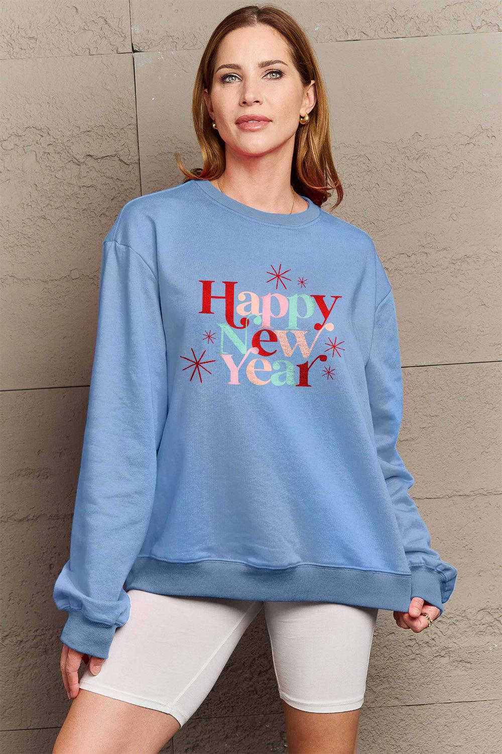Simply Love Full Size HAPPY NEW YEAR Round Neck Sweatshirt Carauana Store