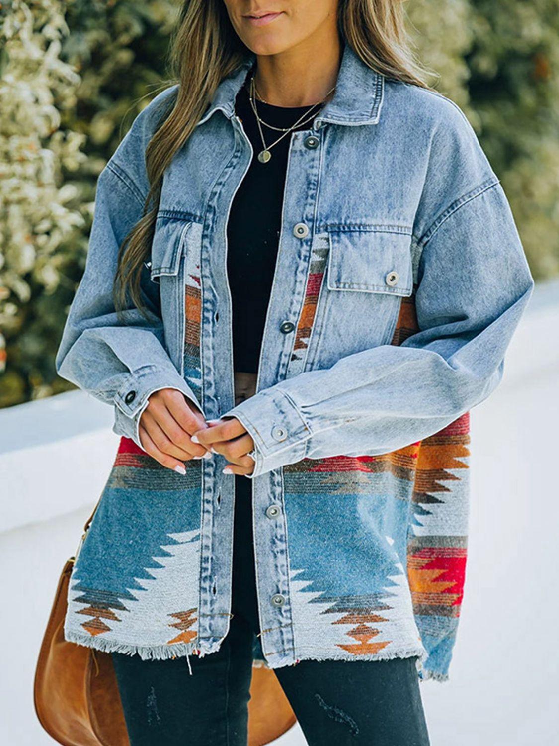 Collared Neck Dropped Shoulder Denim Jacket Carauana Store