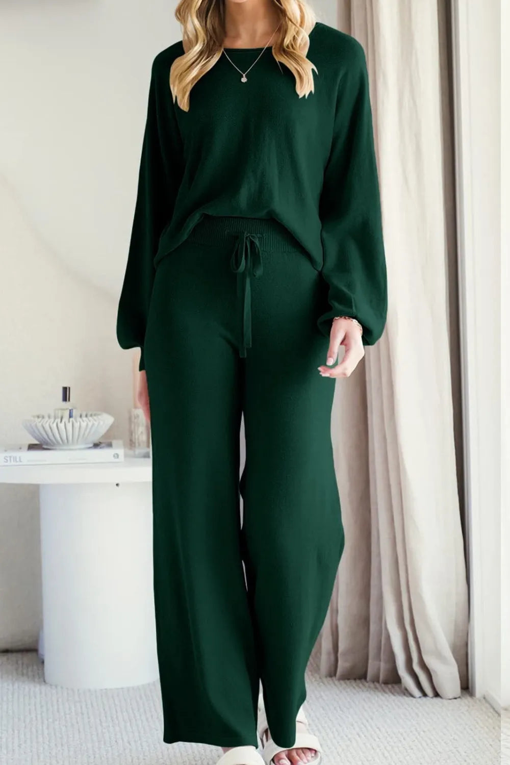 Round Neck Long Sleeve Top and Pants Set Carauana Store