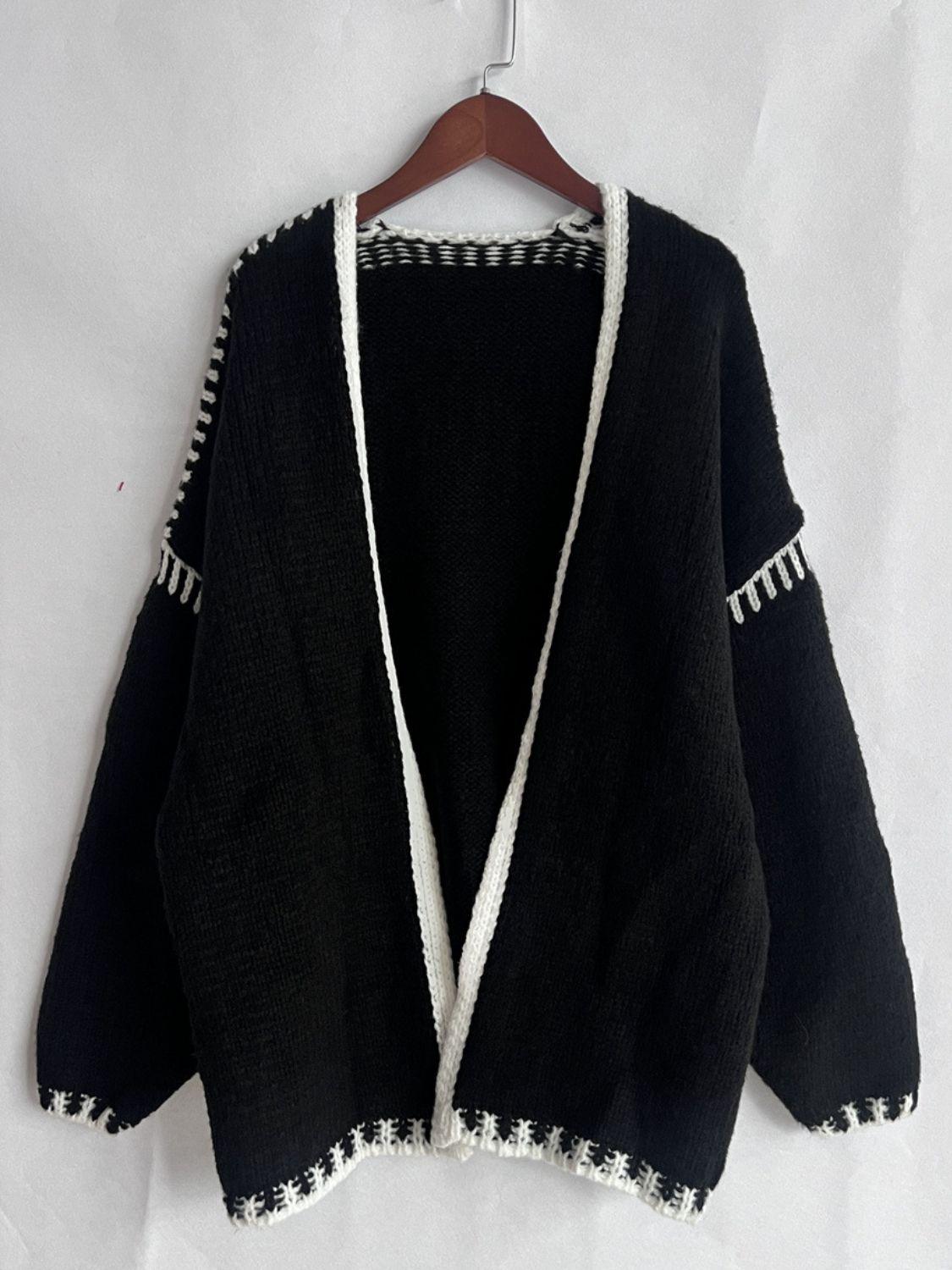 Double Take Contrast Open Front Dropped Shoulder Cardigan Carauana Store