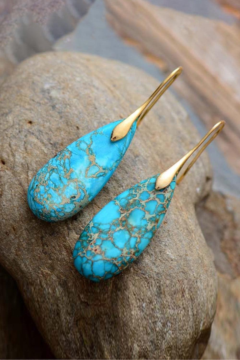 Handmade Teardrop Shape Natural Stone Dangle Earrings Carauana Store