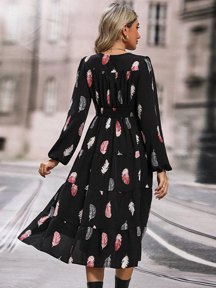 Printed V-Neck Slit Dress Carauana Store