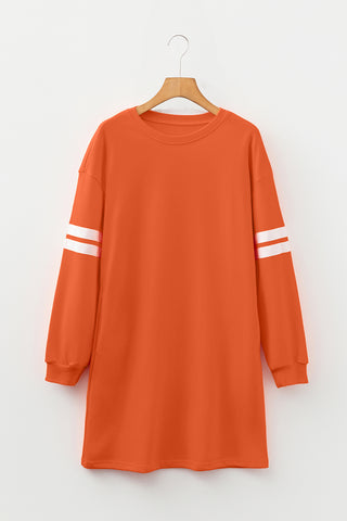 Orange Varsity Contrast Banded Sleeve Shift Sweatshirt Dress