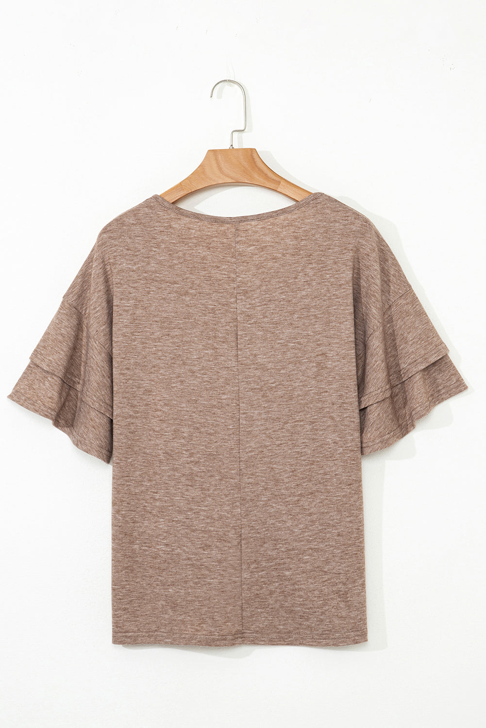 DUNE Solid Colour V-Neck Double Layer Sleeve Loose T-Shirt