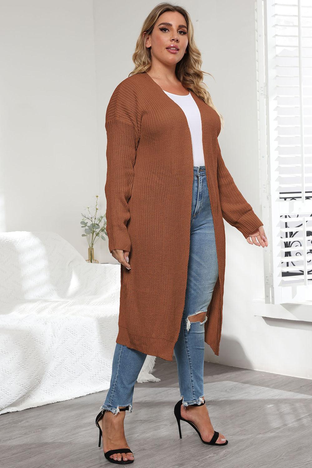 Plus Size Open Front Long Sleeve Cardigan Carauana Store