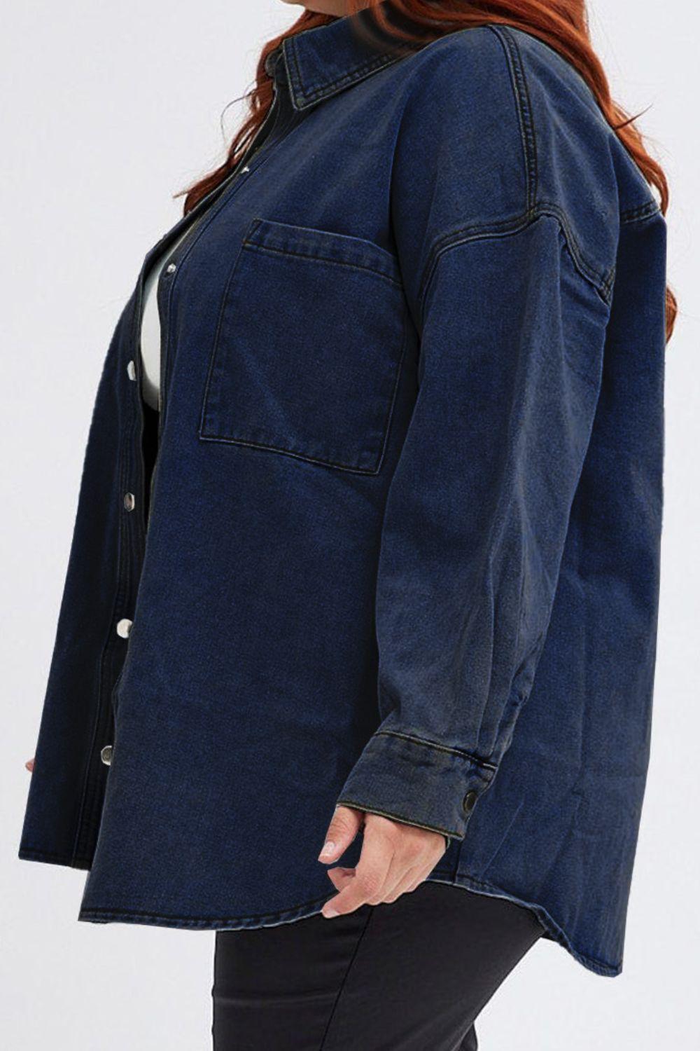 Plus Size Snap Down Pocketed Denim Jacket Carauana Store