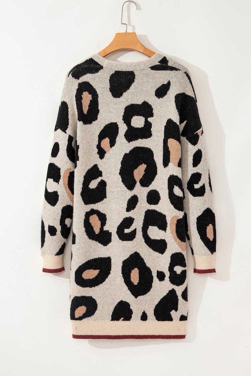 Leopard Open Front Long Sleeve Cardigan Carauana Store