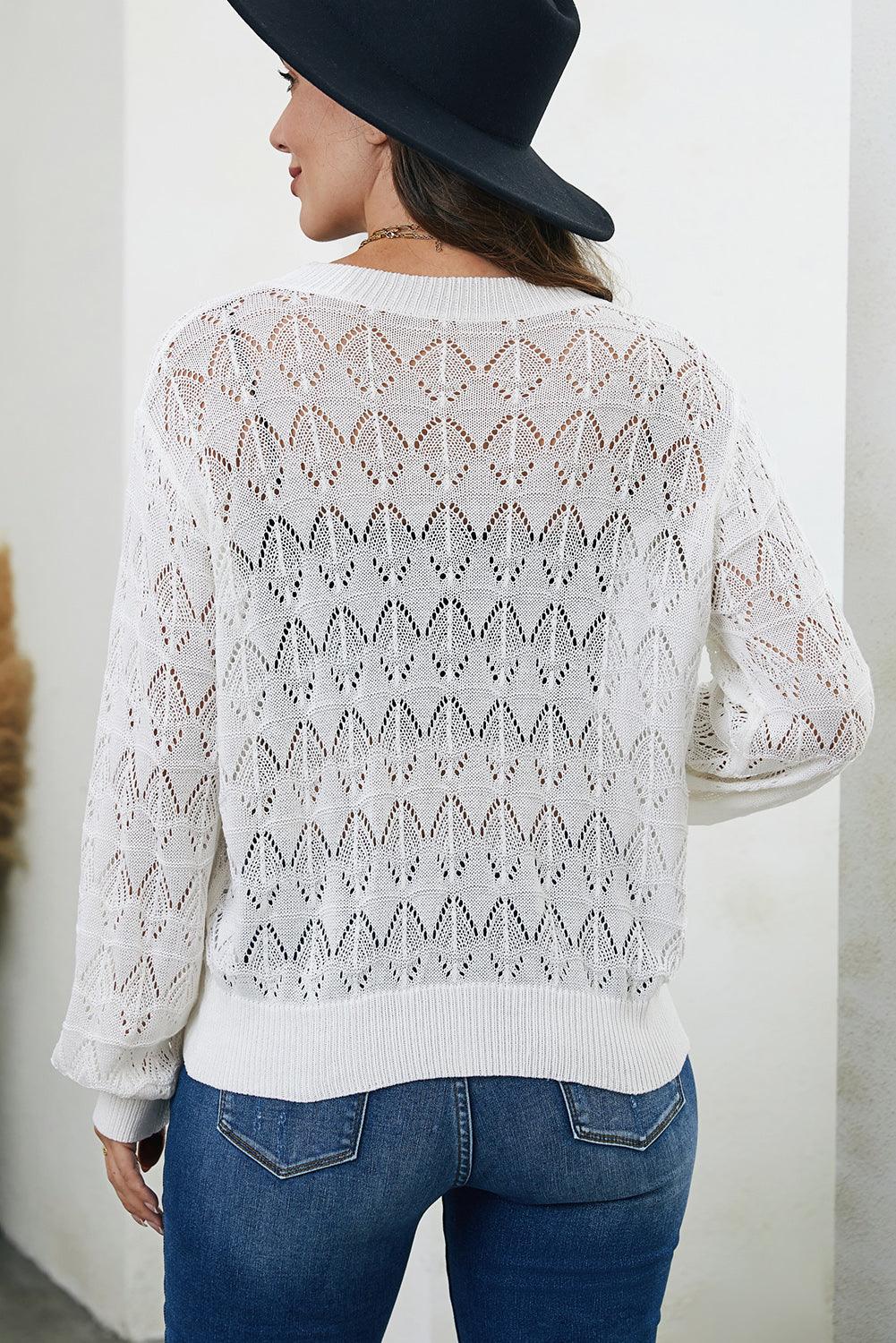 Openwork V-Neck Cardigan Carauana Store