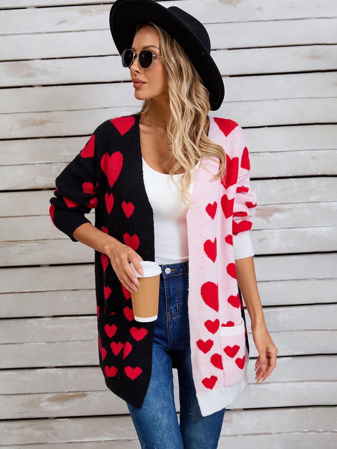 Angel Wings Heart Open Front Long Sleeve Cardigan Carauana Store