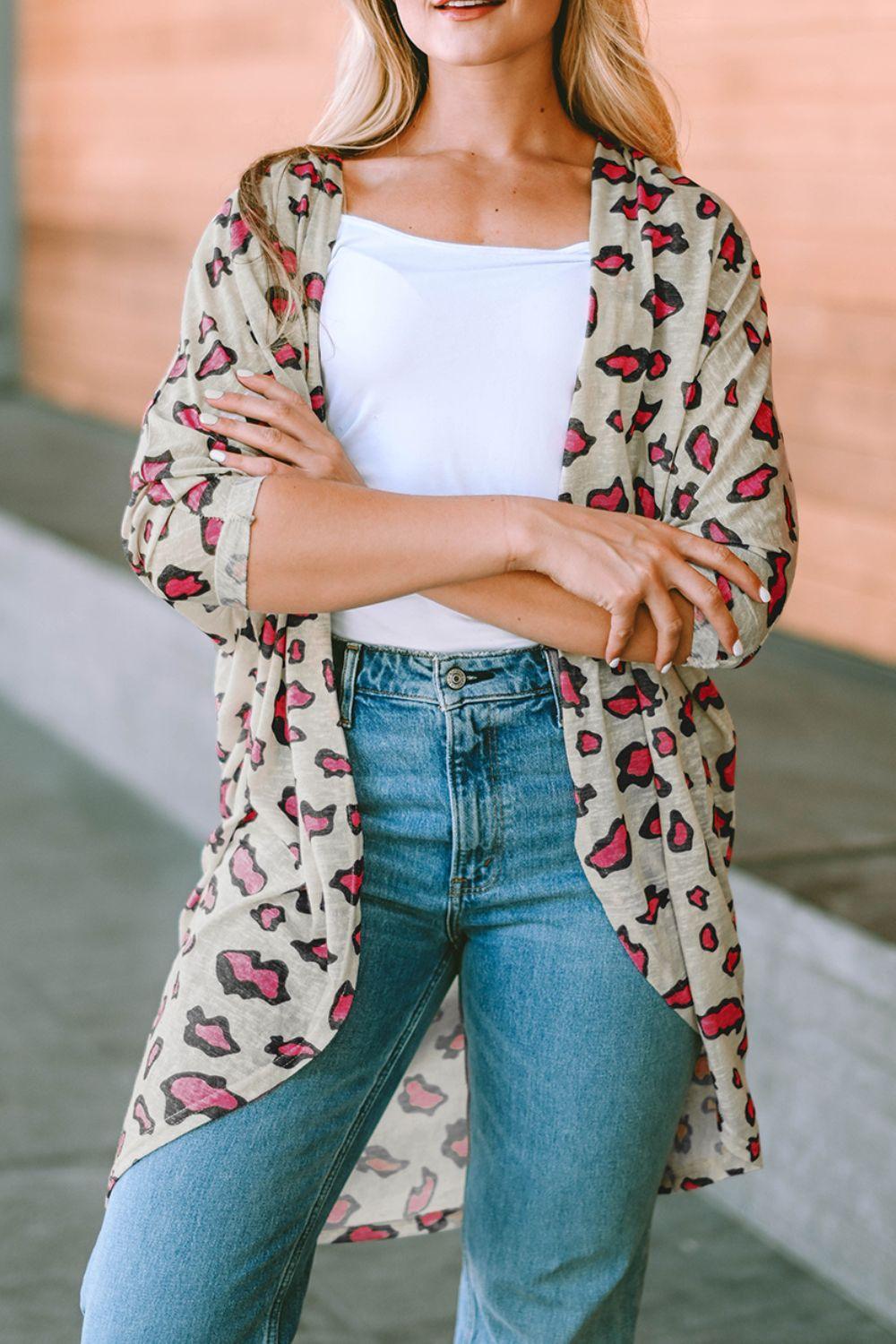 Printed Open Front Half Sleeve Cardigan Carauana Store