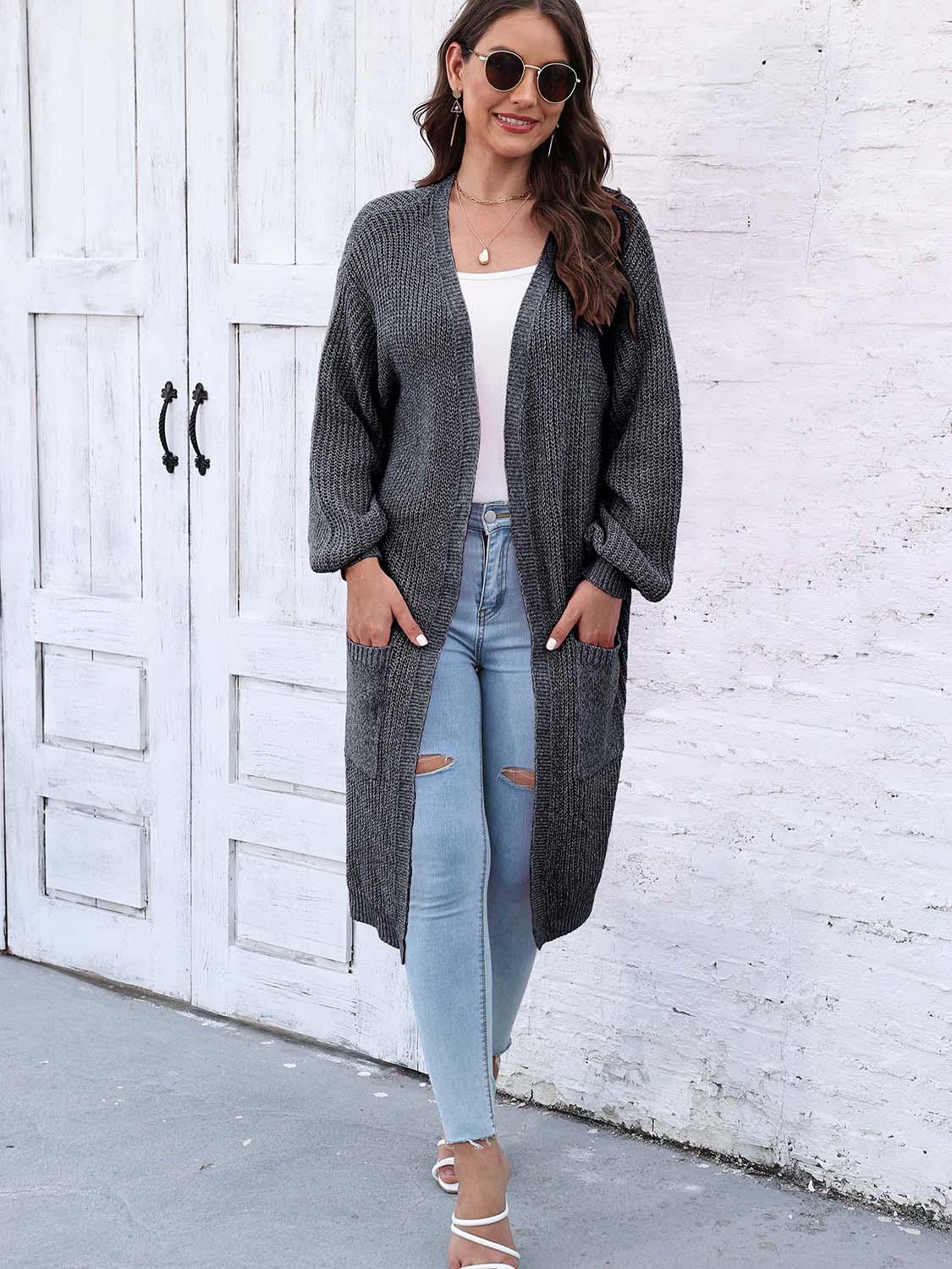 Open Front Longline Cardigan with Pockets Carauana Store