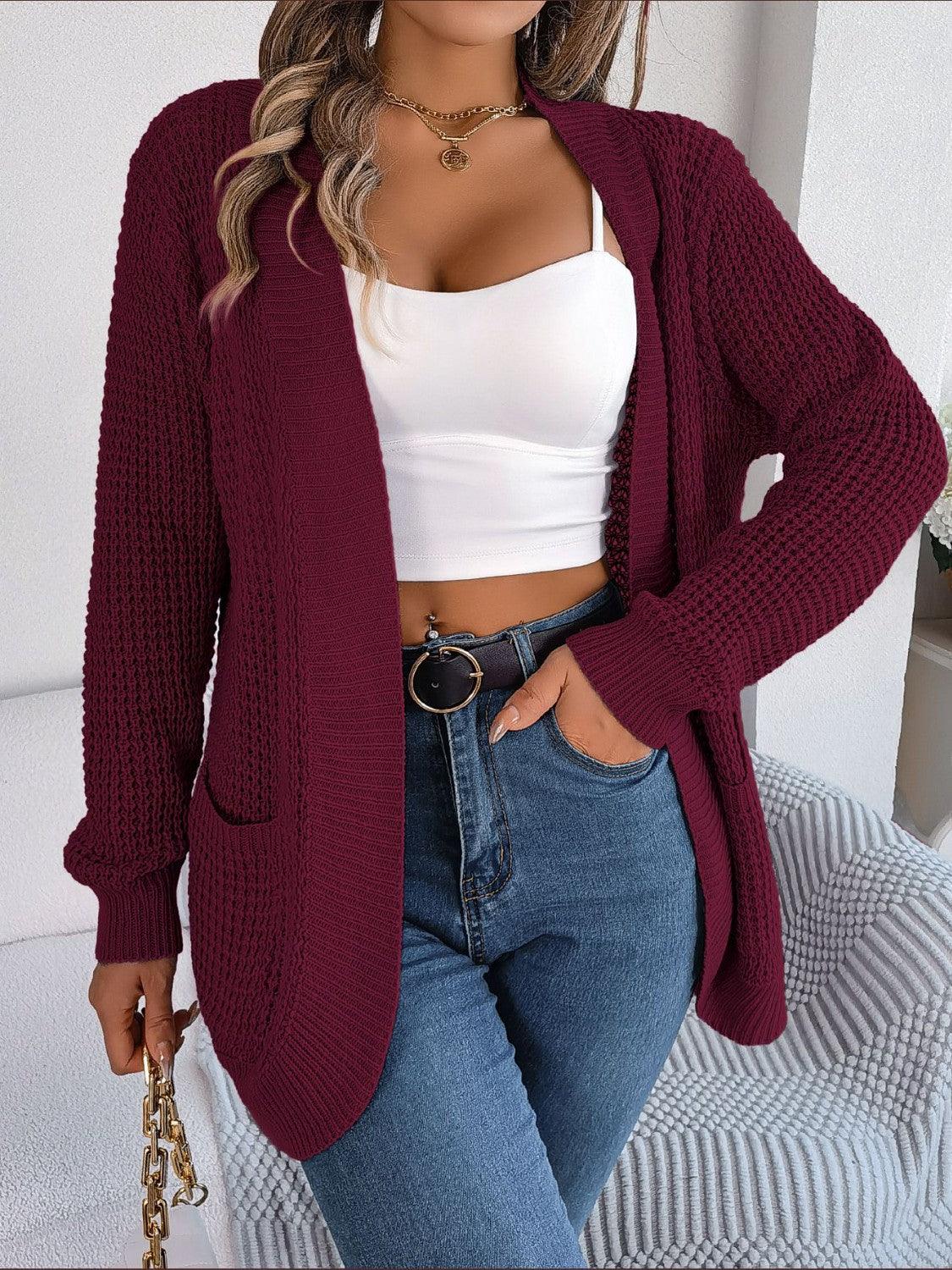 Open Front Long Sleeve Cardigan with Pockets Carauana Store