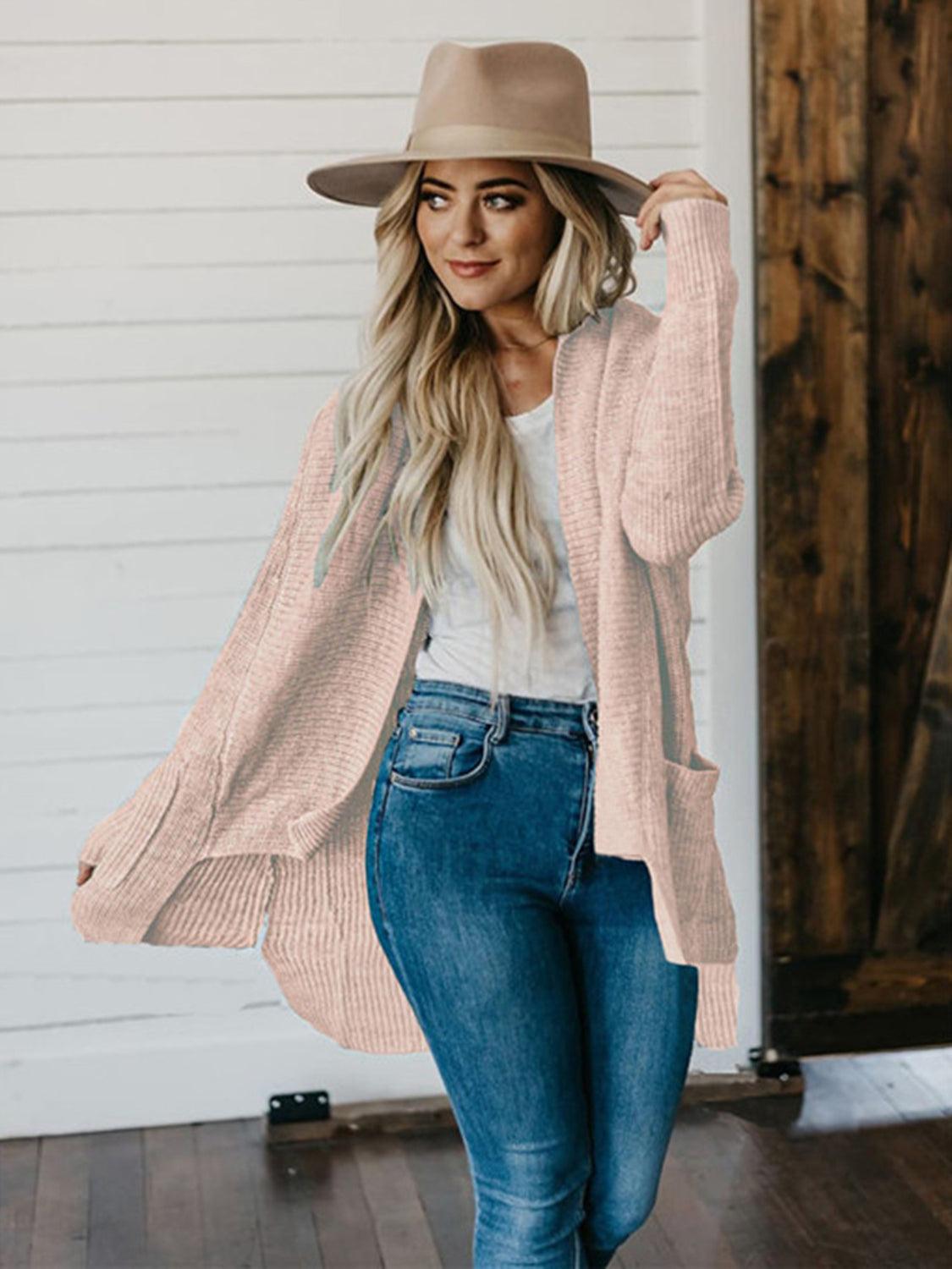 High-Low Open Front Cardigan with Pockets Carauana Store