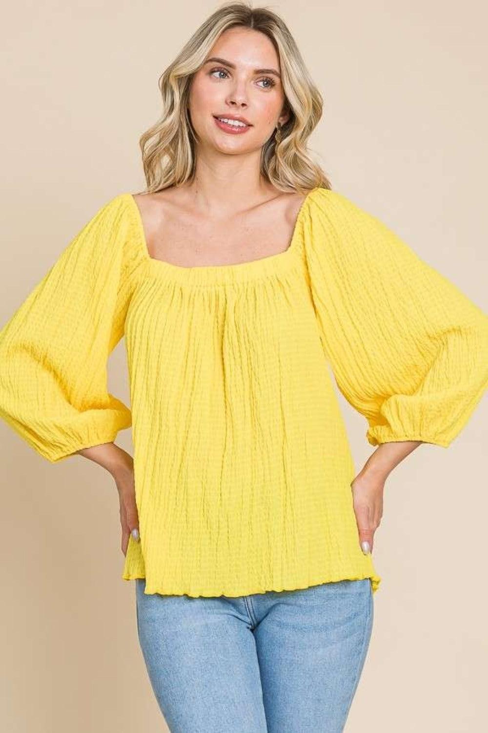 Culture Code Texture Square Neck Puff Sleeve Top Carauana Store