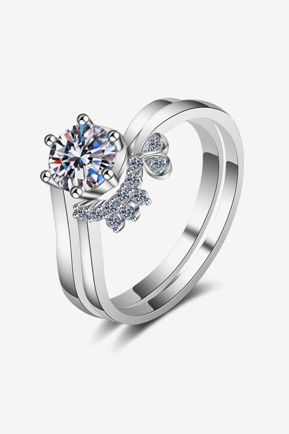 Moissanite Rhodium-Plated Two-Piece Ring Set Carauana Store