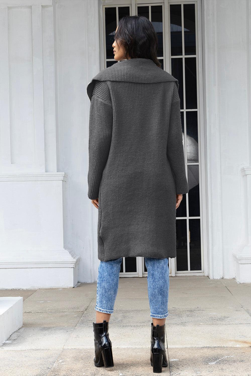 Pocketed Button Up Collared Neck Cardigan Carauana Store