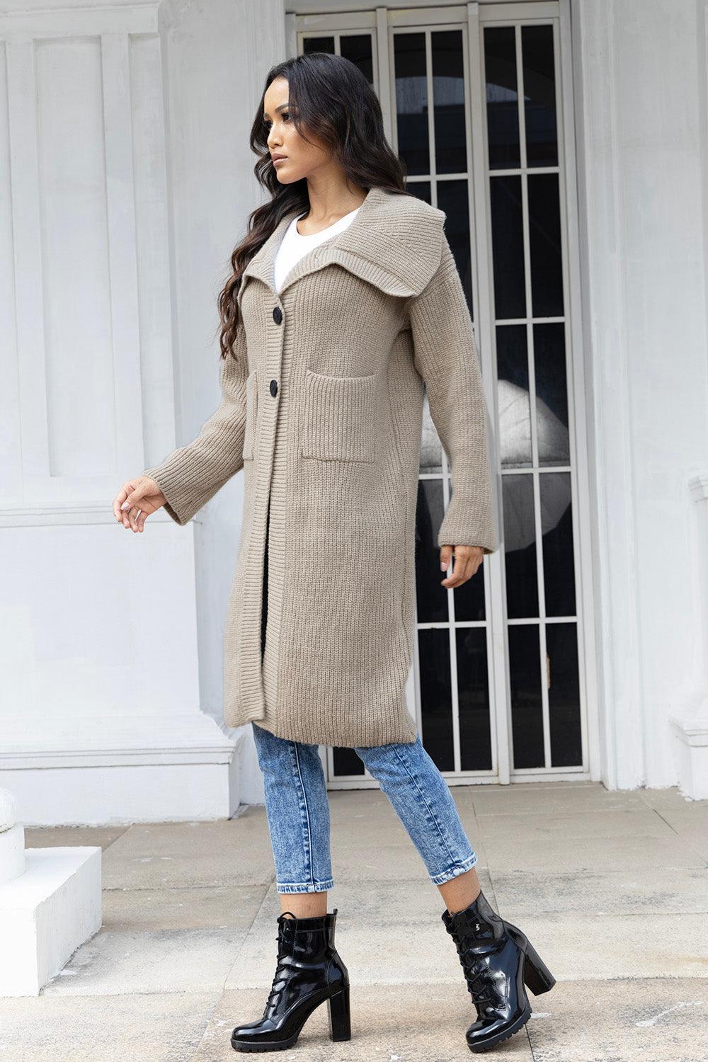 Pocketed Button Up Collared Neck Cardigan Carauana Store