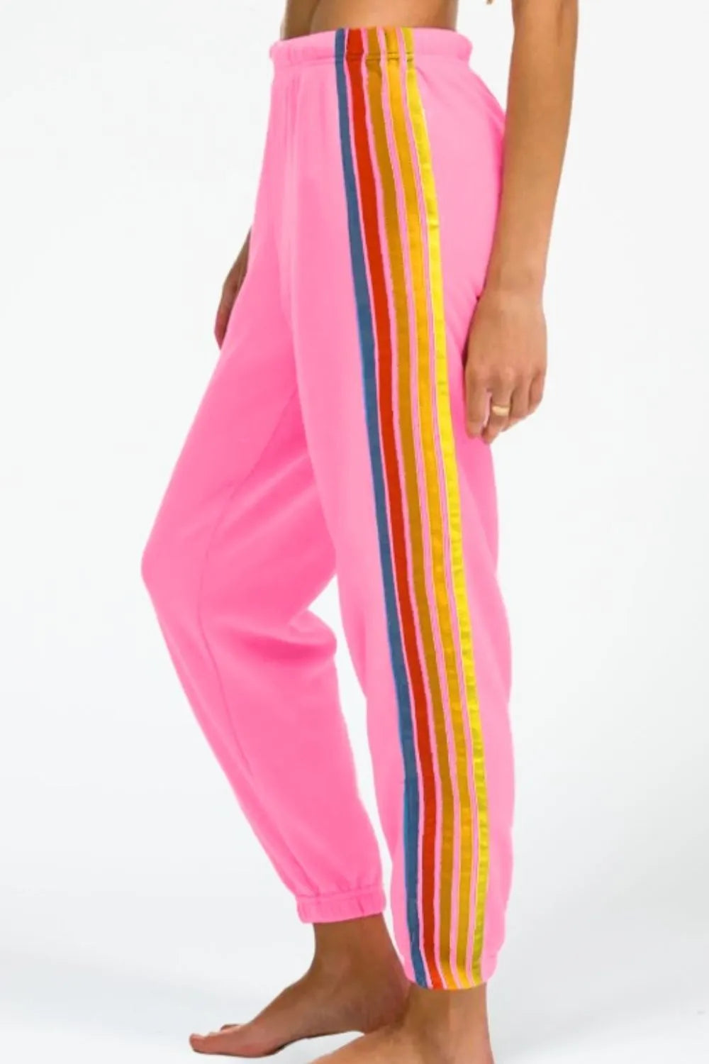 Contrast Striped Elastic Waist Active Pants Carauana Store