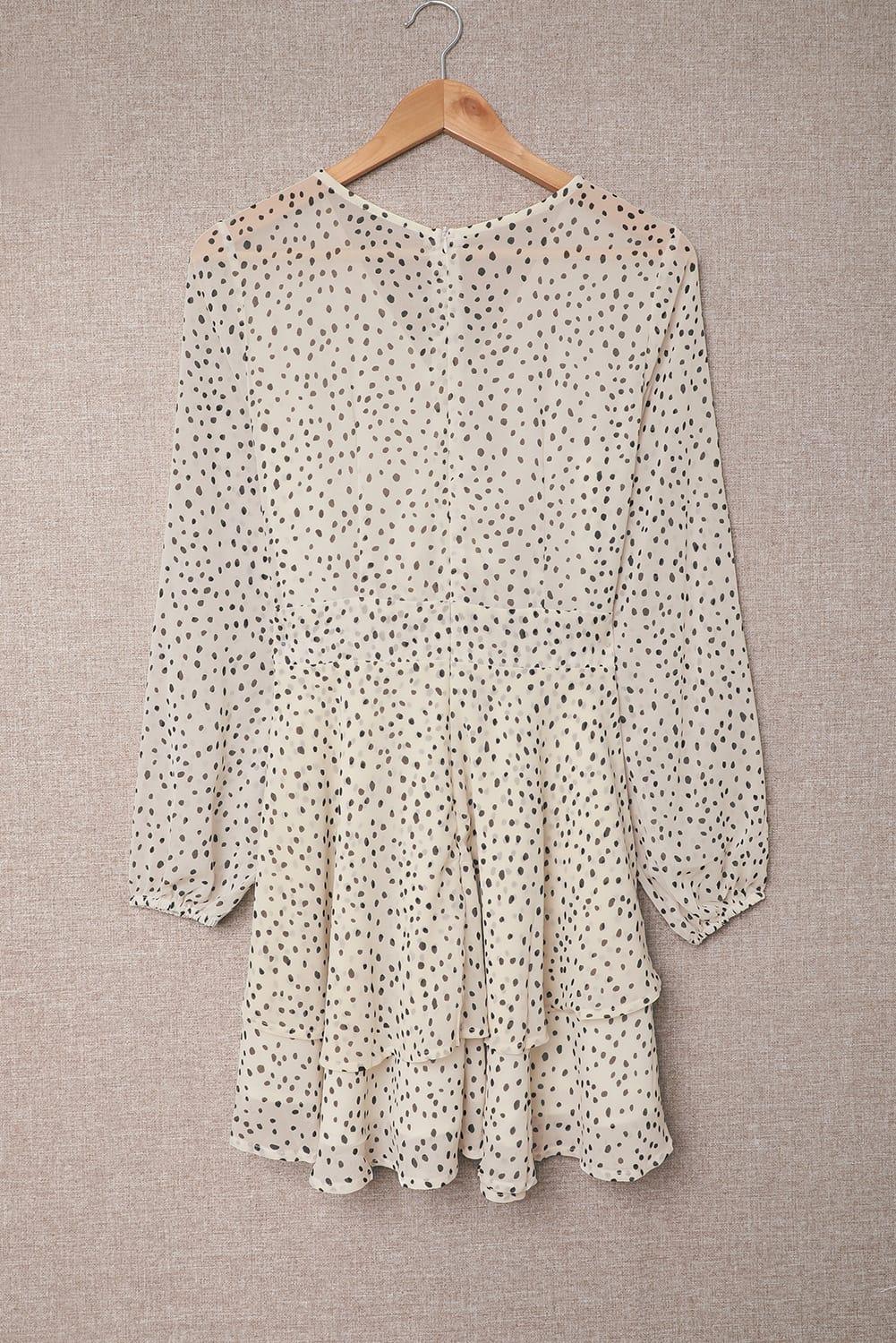 Tied Polka Dot Balloon Sleeve Layered Dress Carauana Store