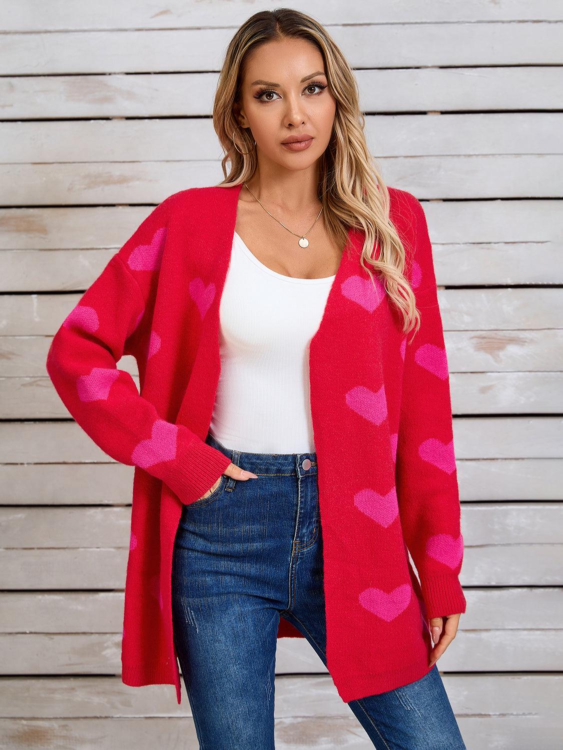 Angel Wings Heart Open Front Long Sleeve Cardigan Carauana Store