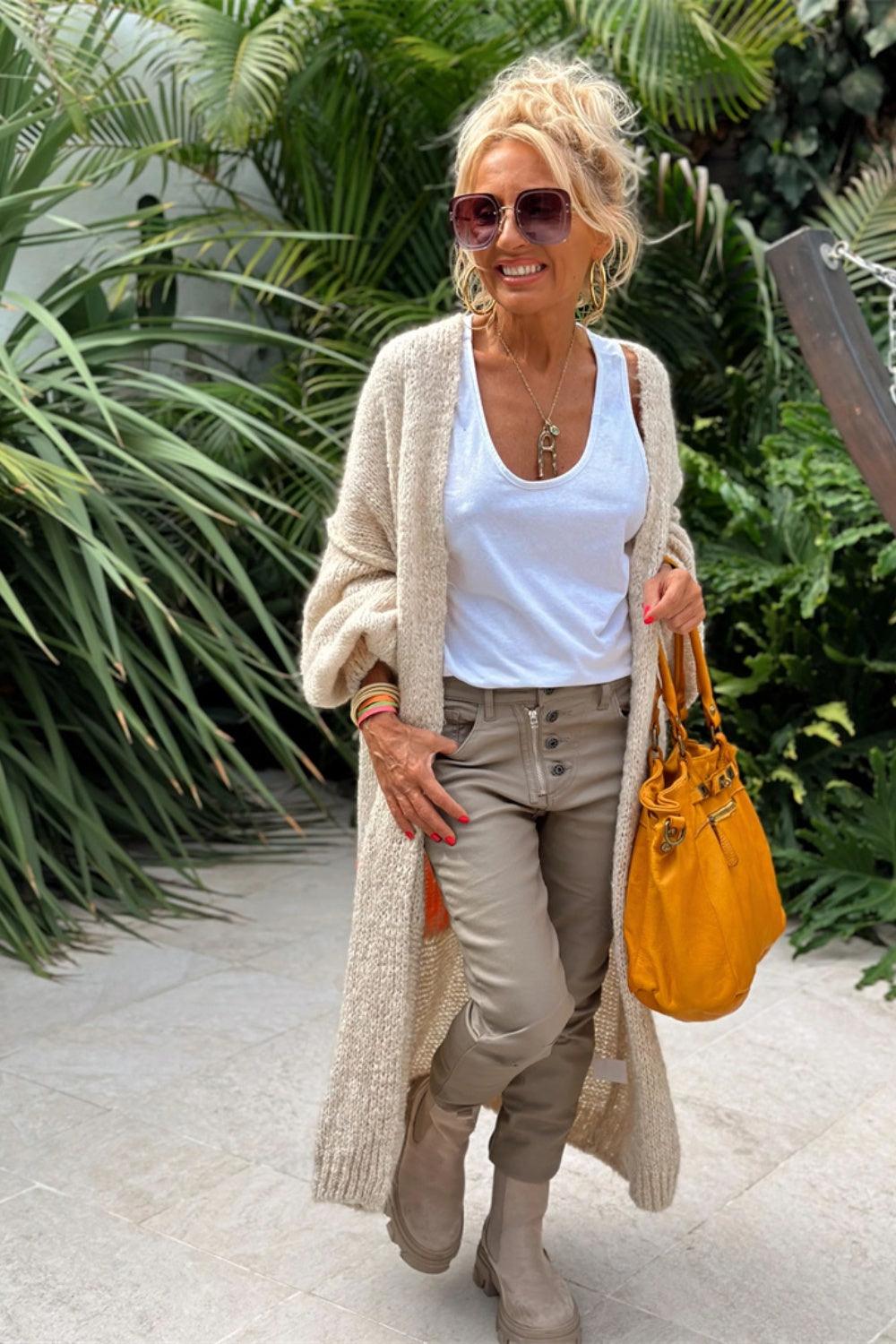 Letter Dropped Shoulder Long Sleeve Cardigan Carauana Store