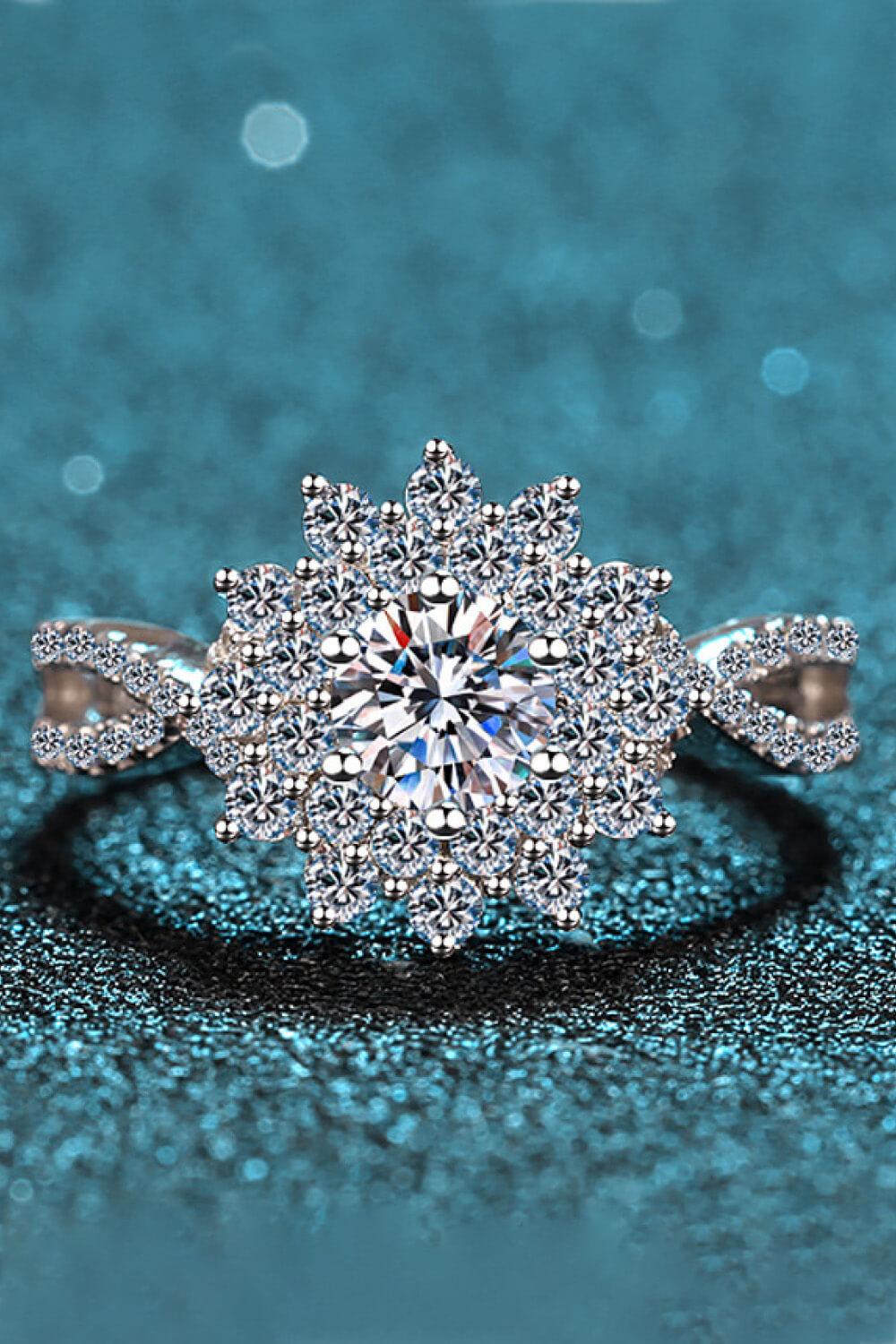 Moissanite Flower-Shape Split Shank Ring Carauana Store