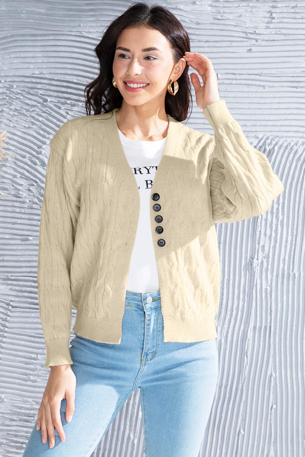 Cable-Knit Button Up Dropped Shoulder Cardigan Carauana Store