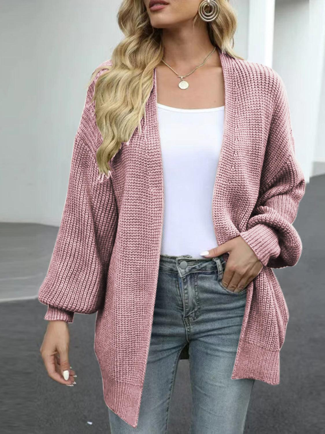 Drop Shoulder Balloon Sleeve Cardigan Carauana Store