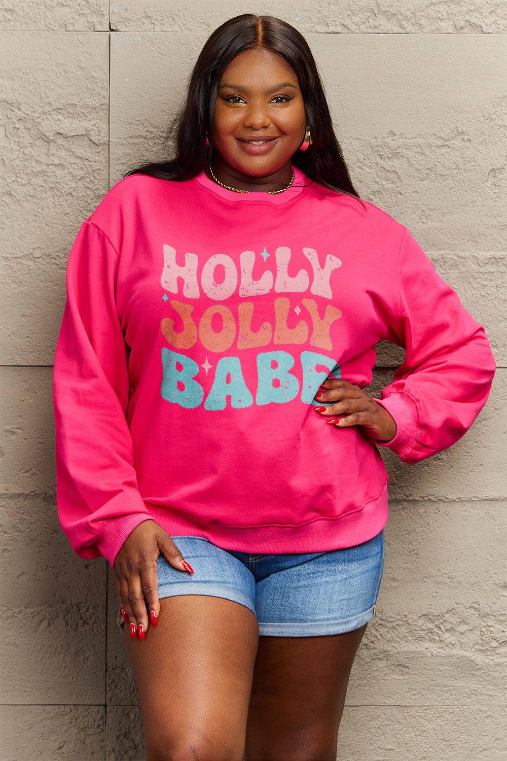 Simply Love Full Size HOLLY JOLLY BABE Long Sleeve Sweatshirt Carauana Store