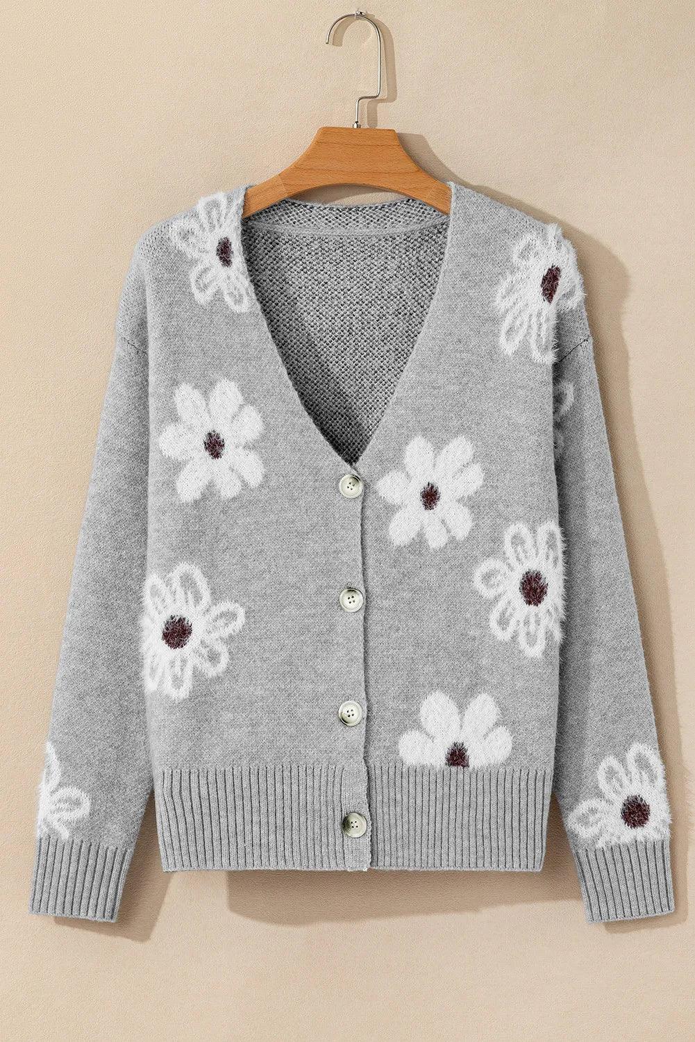 Flower Button Up Long Sleeve Cardigan Carauana Store