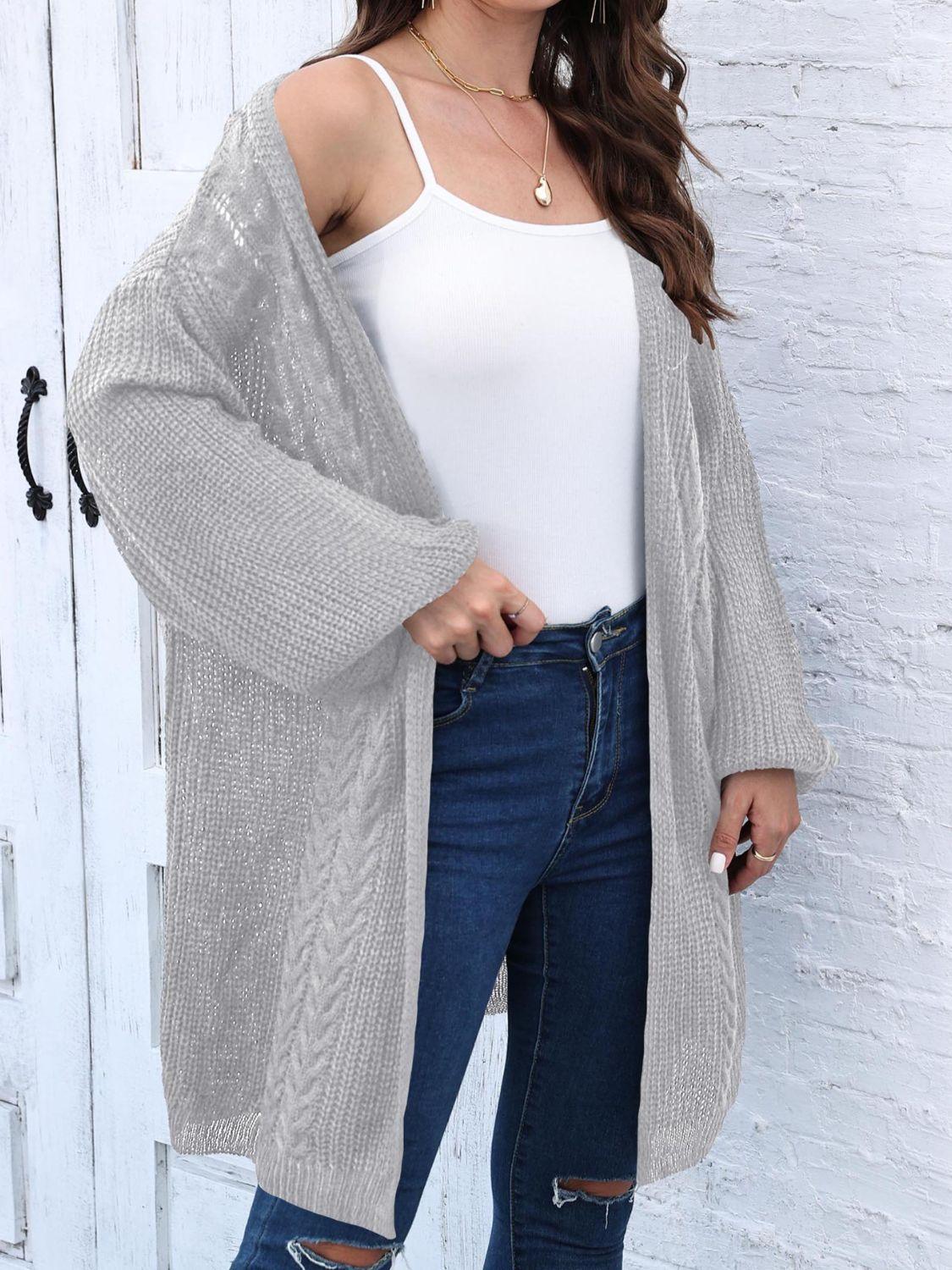 Cable-Knit Open Front Long Sleeve Cardigan Carauana Store