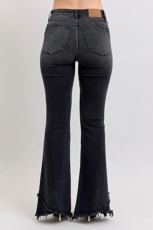 Judy Blue Full Size High Waist Flare W/ Mock Fray Tulip Hem Plus Size Carauana Store