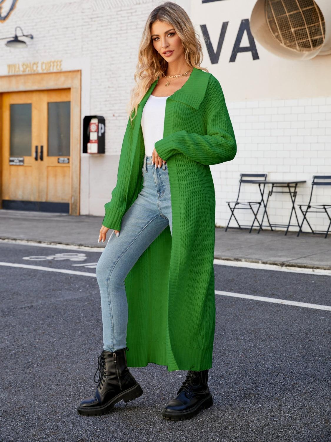 Full Size Collared Open Front Duster Cardigan Carauana Store