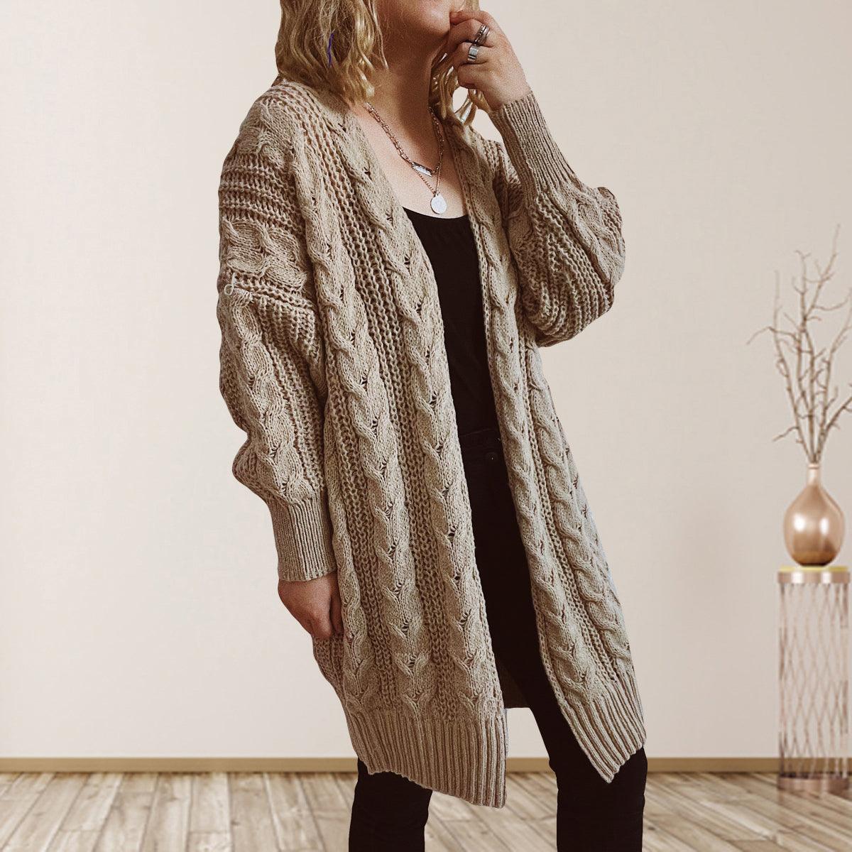 Cable-Knit Open Front Dropped Shoulder Cardigan Carauana Store