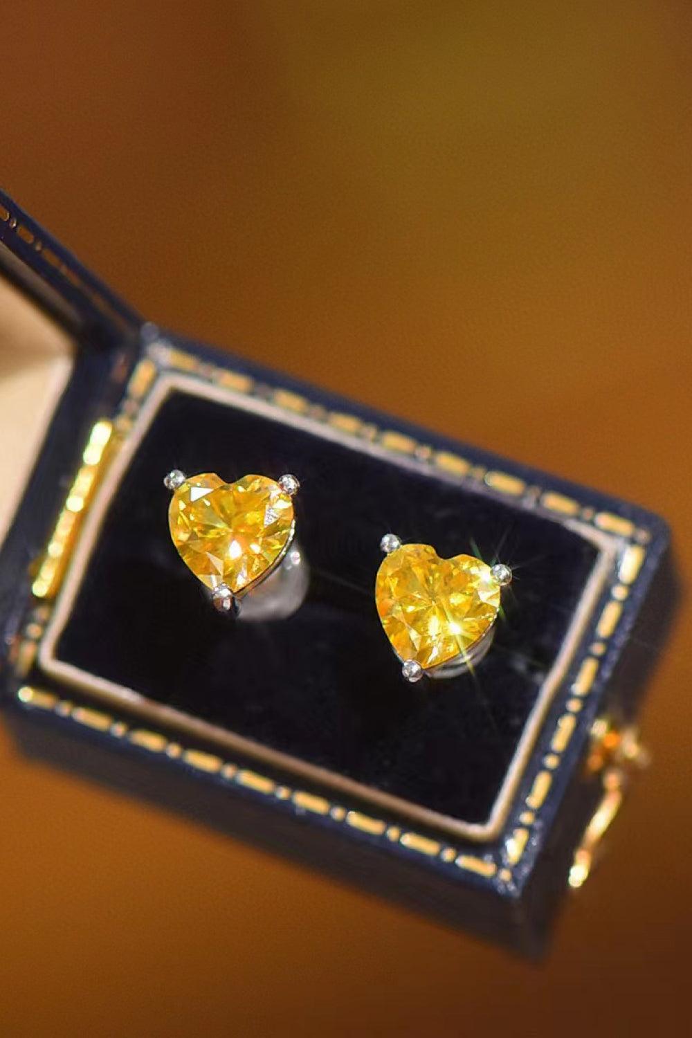 2 Carat Yellow Heart Moissanite Platinum-Plated Earrings Carauana Store