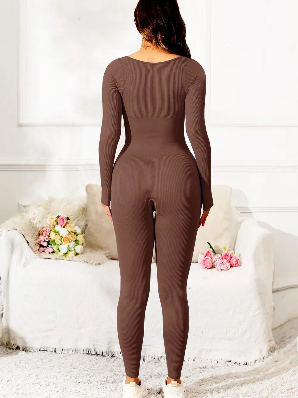Scoop Neck Long Sleeve Active Jumpsuit Carauana Store