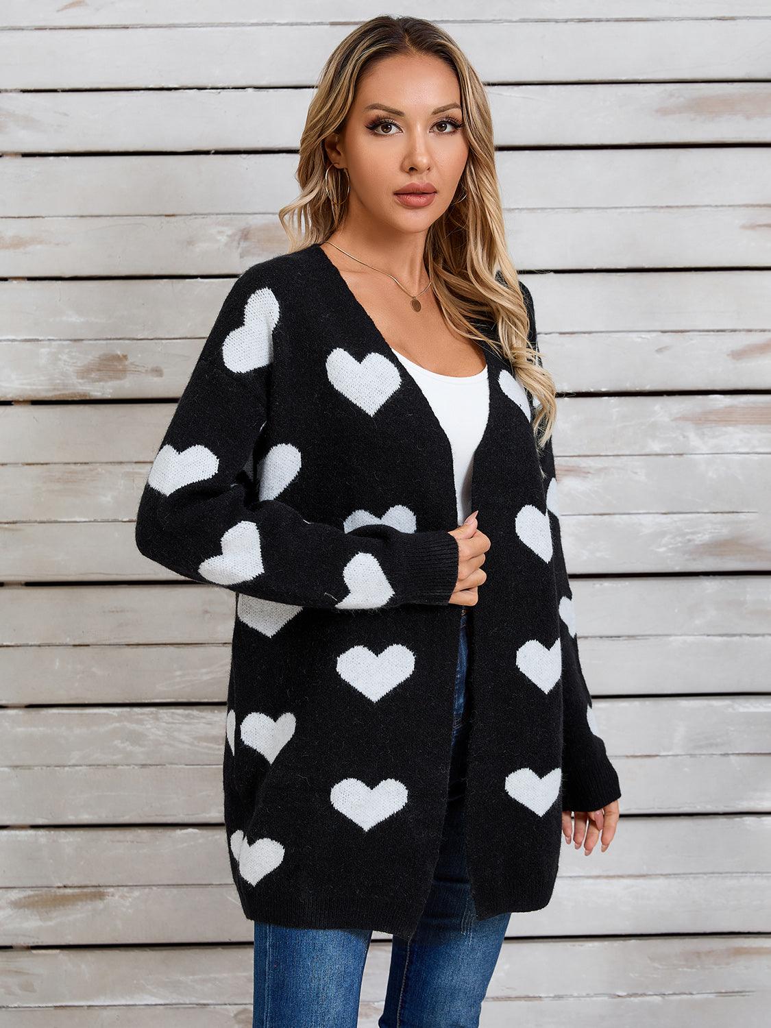 Angel Wings Heart Open Front Long Sleeve Cardigan Carauana Store