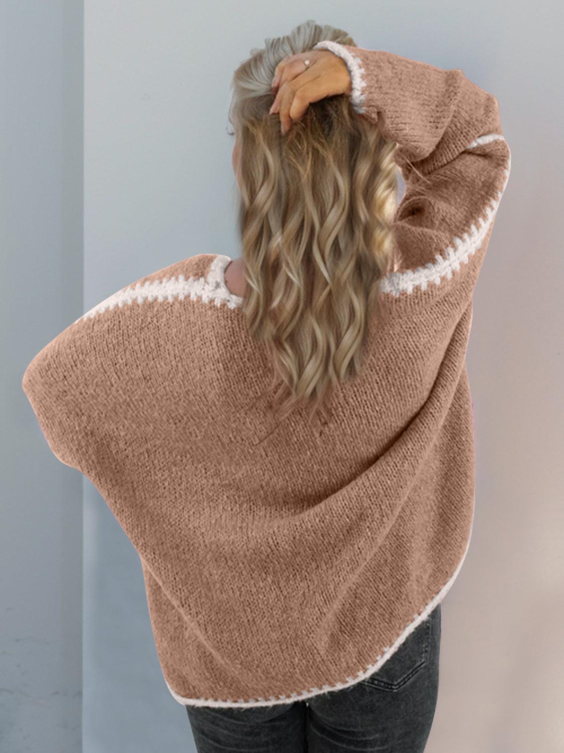 Double Take Contrast Open Front Dropped Shoulder Cardigan Carauana Store