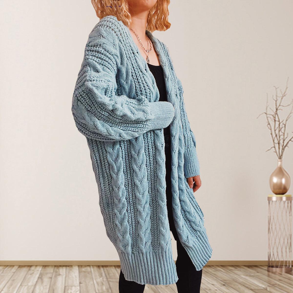 Cable-Knit Open Front Dropped Shoulder Cardigan Carauana Store