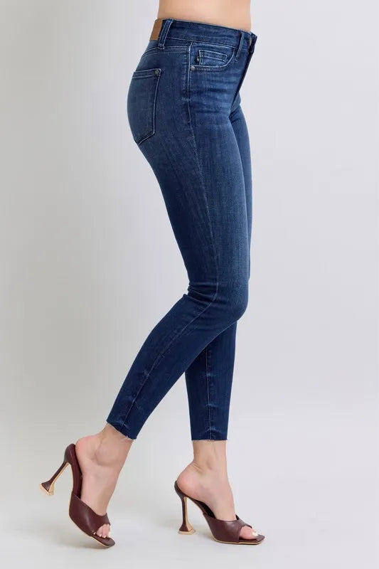 Judy Blue Full Size Mid Rise Skinny Jeans with Raw Hem Plus Size Carauana Store