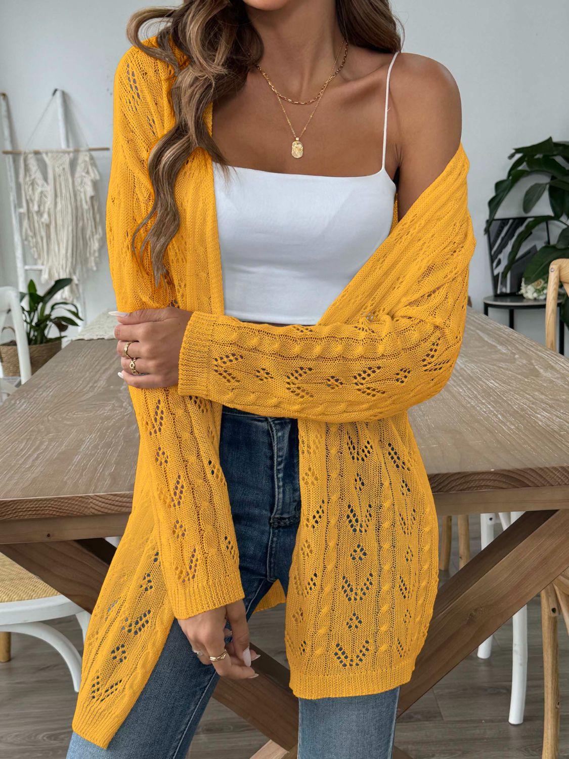 Openwork Open Front Long Sleeve Cardigan Carauana Store