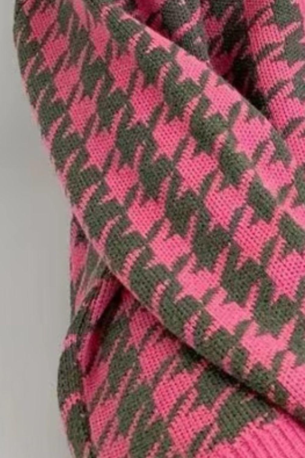 Houndstooth Button Up Long Sleeve Cardigan Carauana Store