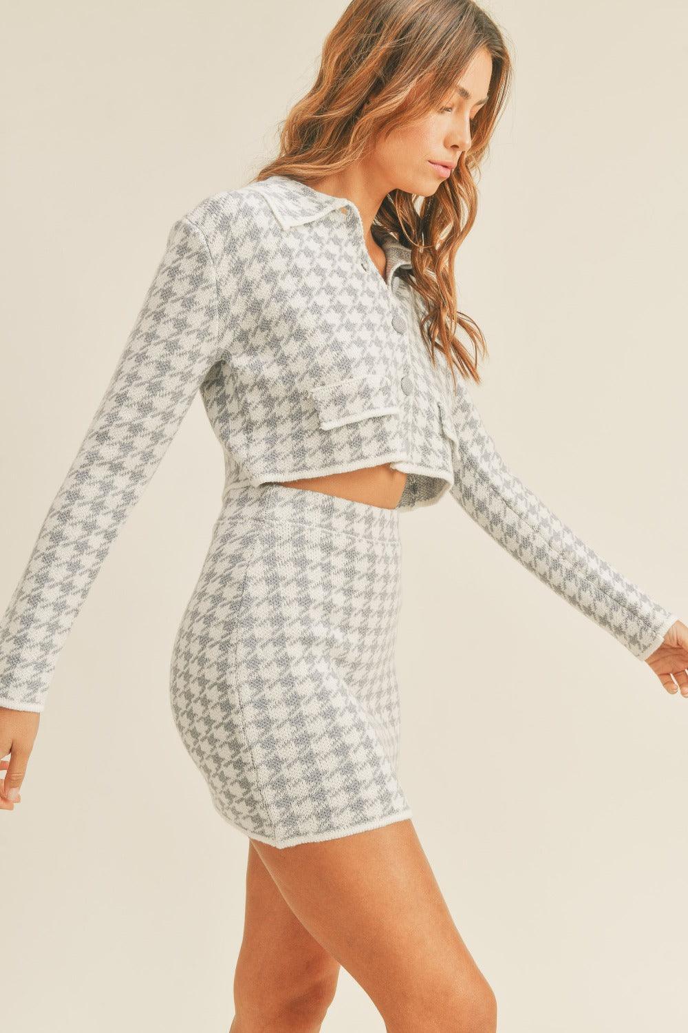 MABLE Houndstooth Cropped Knit Cardigan and Mini Skirt Set Carauana Store