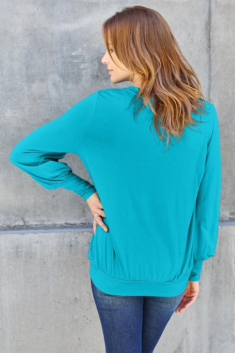 Basic Bae Full Size V-Neck Lantern Sleeve Blouse Carauana Store