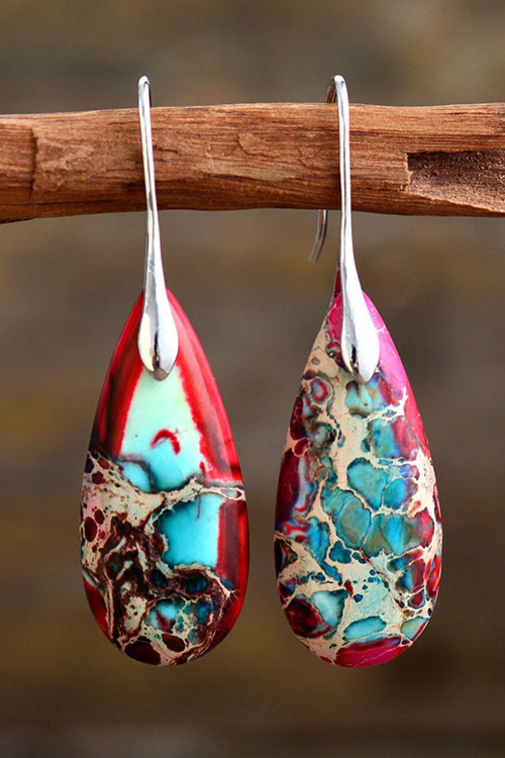 Handmade Teardrop Shape Natural Stone Dangle Earrings Carauana Store