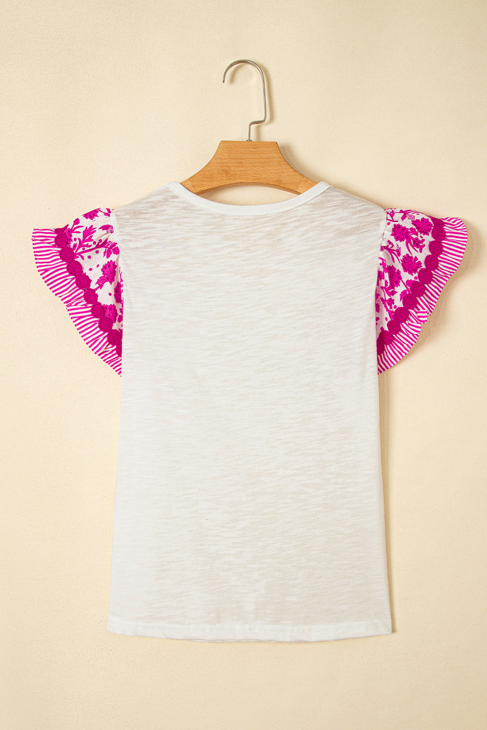 Rose Ricrac Trim Printed Flutter Sleeve Contrast Patchwork Blouse