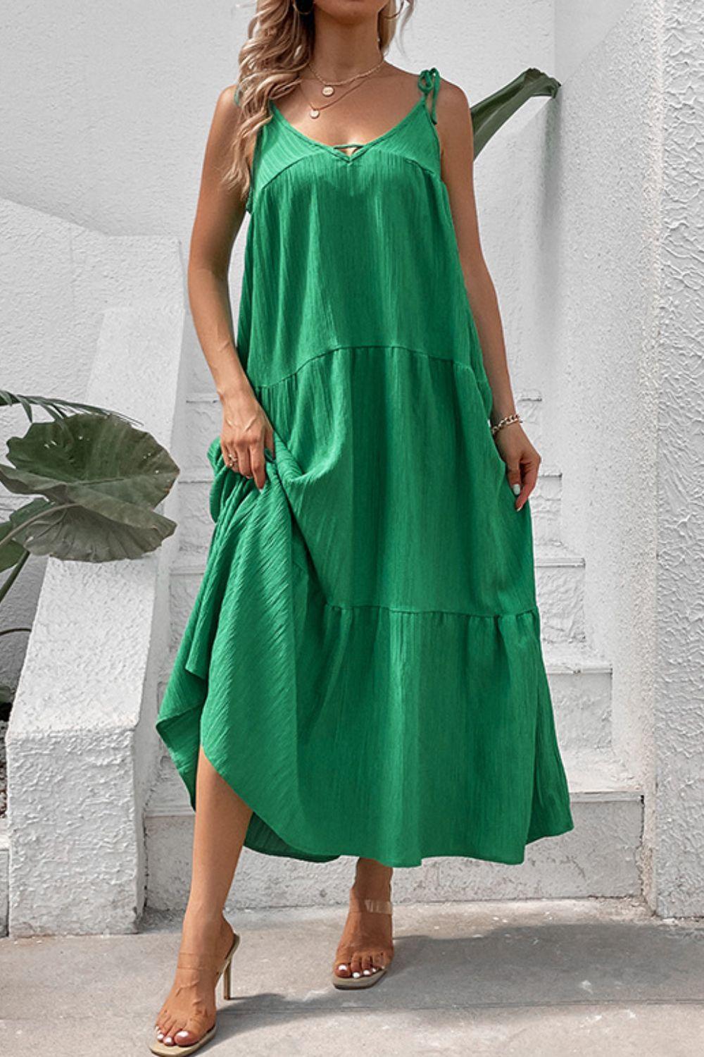 Tie-Shoulder Tiered Maxi Dress Carauana Store