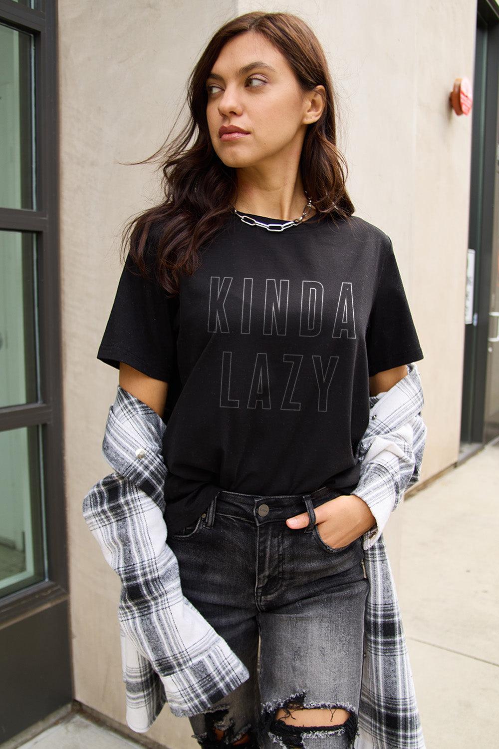 Simply Love Full Size KINDA LAZY Round Neck T-Shirt Carauana Store