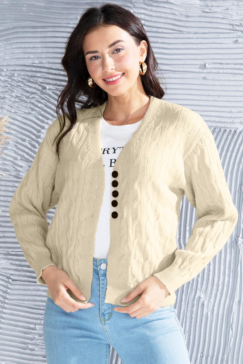Cable-Knit Button Up Dropped Shoulder Cardigan Carauana Store
